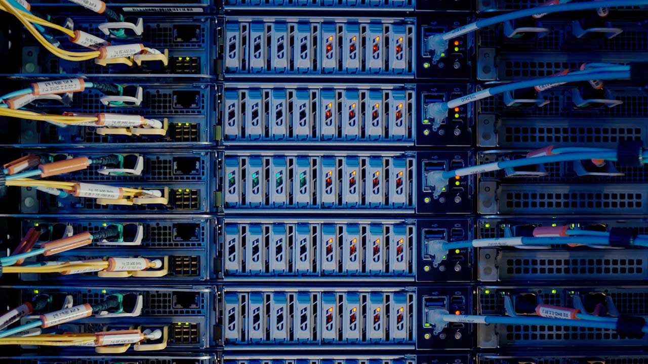 CoreWeave server racks and data-center cabling